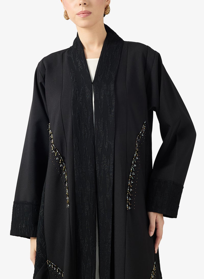 hayas closet Black Embellished Abaya With Sheila - Image 3
